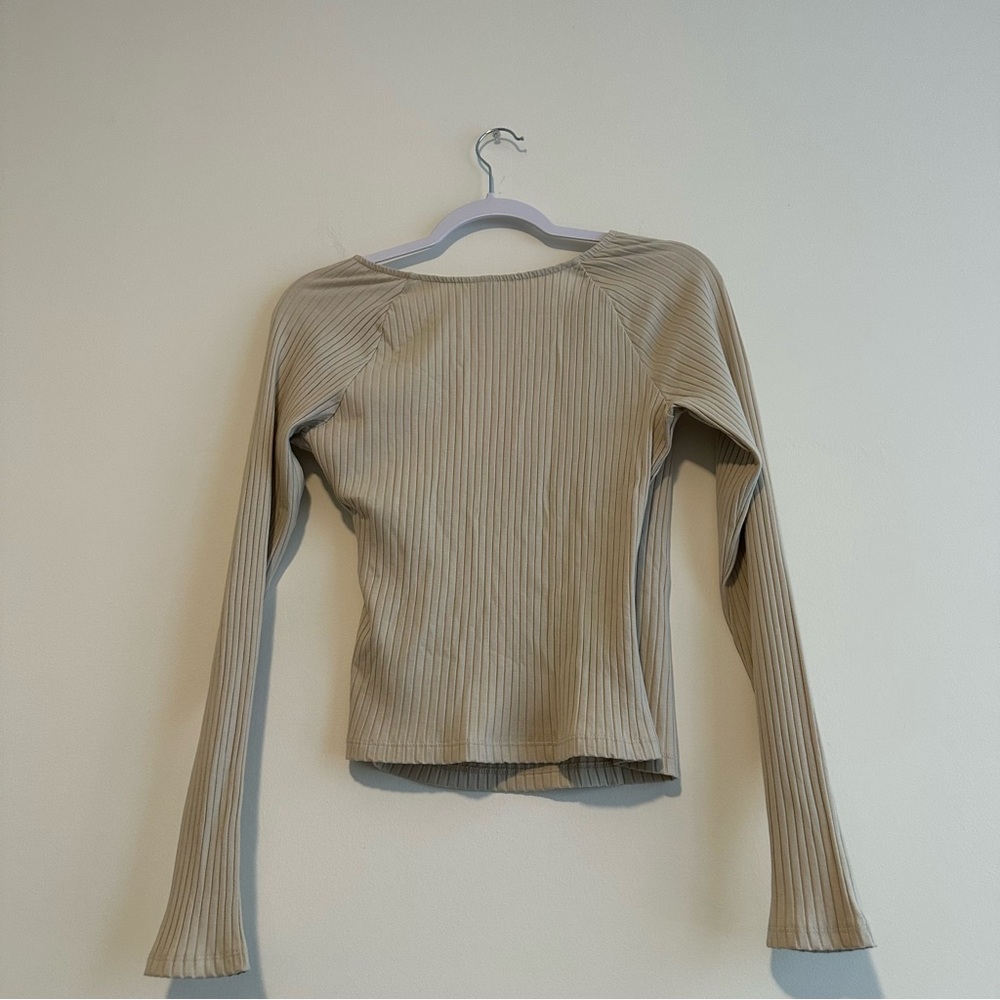 Universal Thread Beige Ribbed Long Sleeve Top - Picture 2 of 10